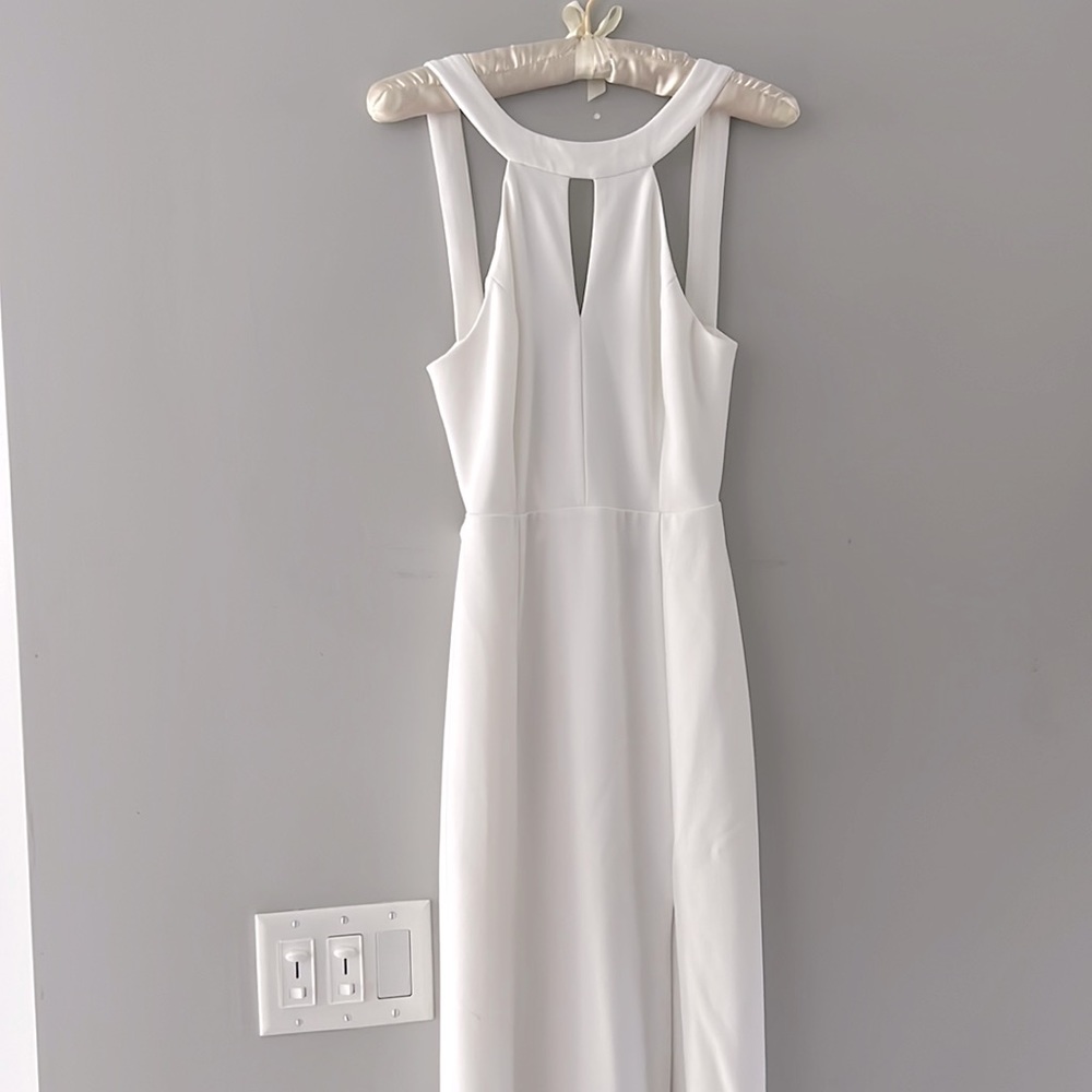 Lulu’s White Open Back Front Slit Maxi Dress